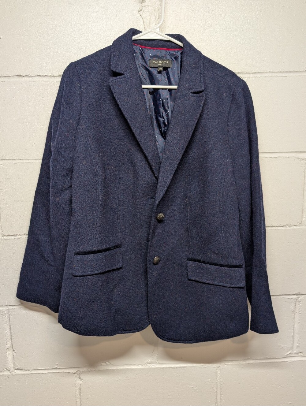 TALBOTS Navy Blue Wool-Blend Sport Coat Blazer (14W)